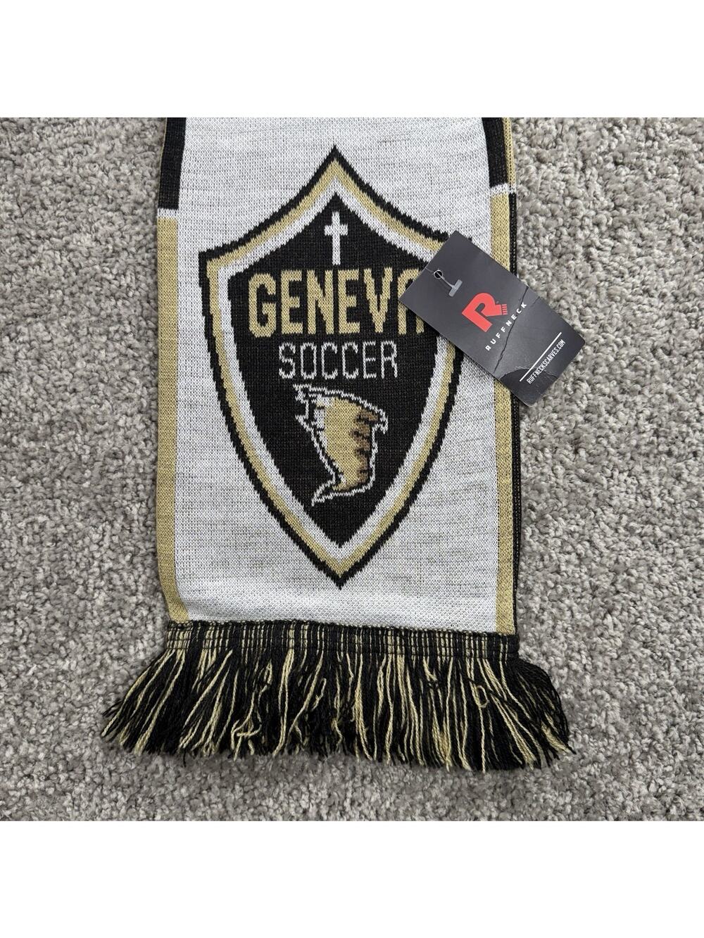 NWT- GENEVA College/University Golden Tornados Soccer Scarf-OHIO- RUFFNECK Black